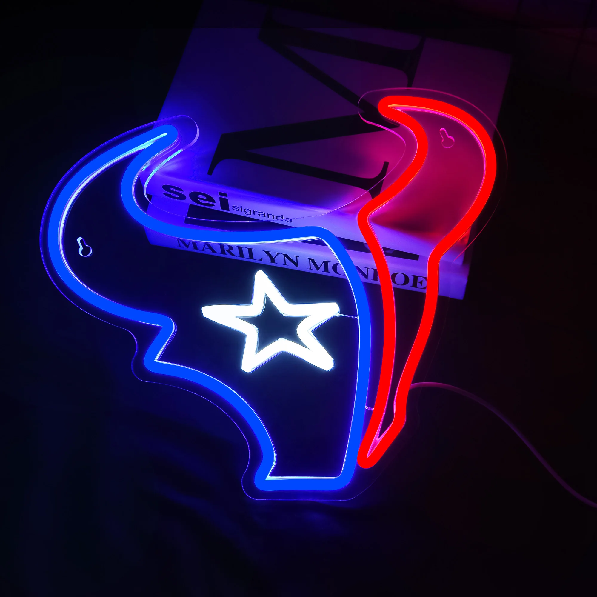 Football Team Neon Sign Houston Neon Light for Wall Decor Mans Room Football Game Room Deco Party Gifts for Football Fans Teens