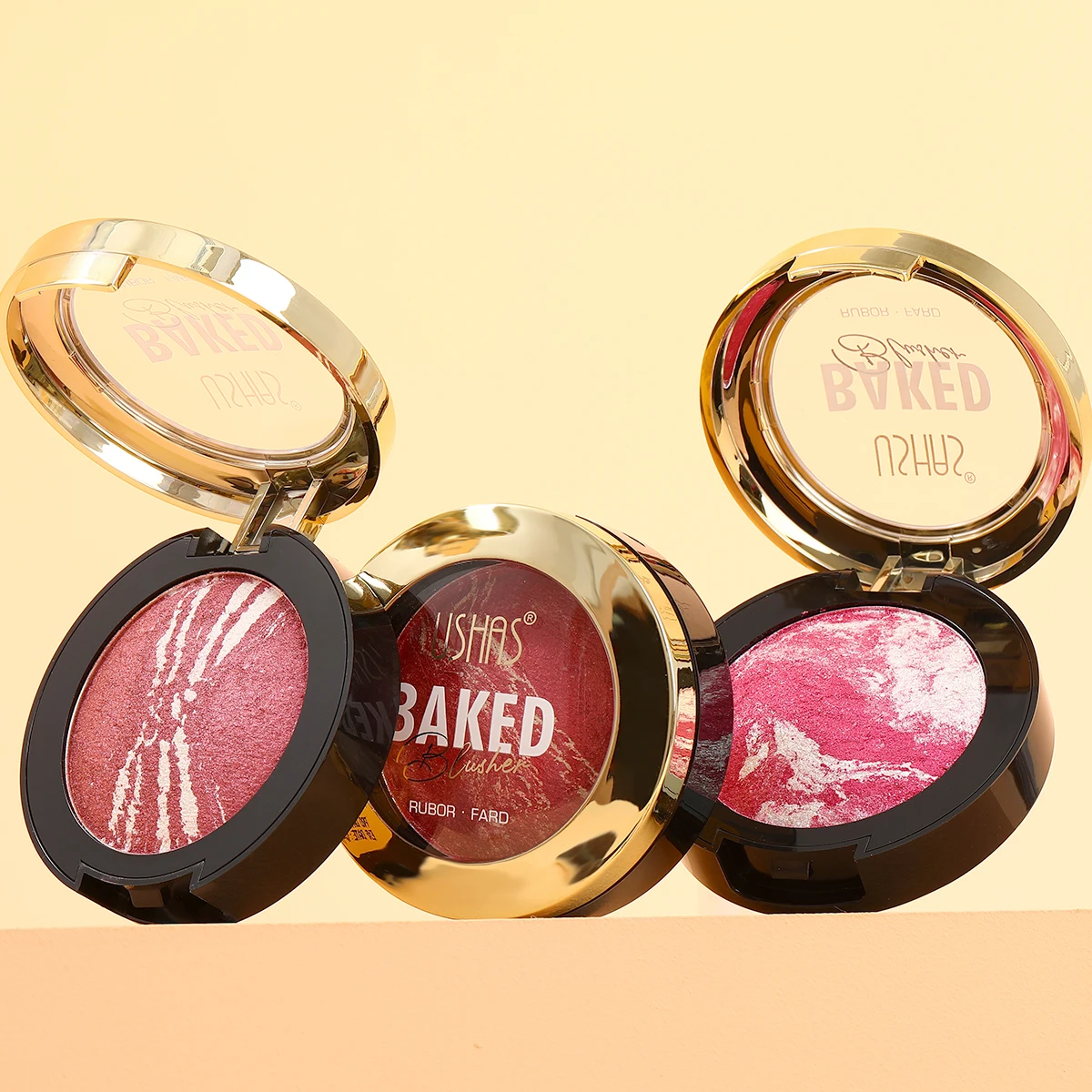 USHAS Baked Marble Blusher, Long-Wearing Smooth Pressed Powder Blusher, 8 Color Lightweight Brighten Blusher for Christmas