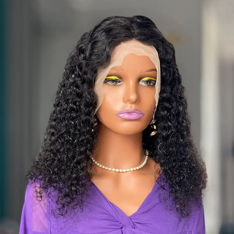 26 بوصة طويلة عميق غريب مجعد لينة الطبيعية الأسود 180 الكثافة الدانتيل شعر مستعار أمامي للنساء غلويليس مع شعر الطفل قبل قطعها يوميا