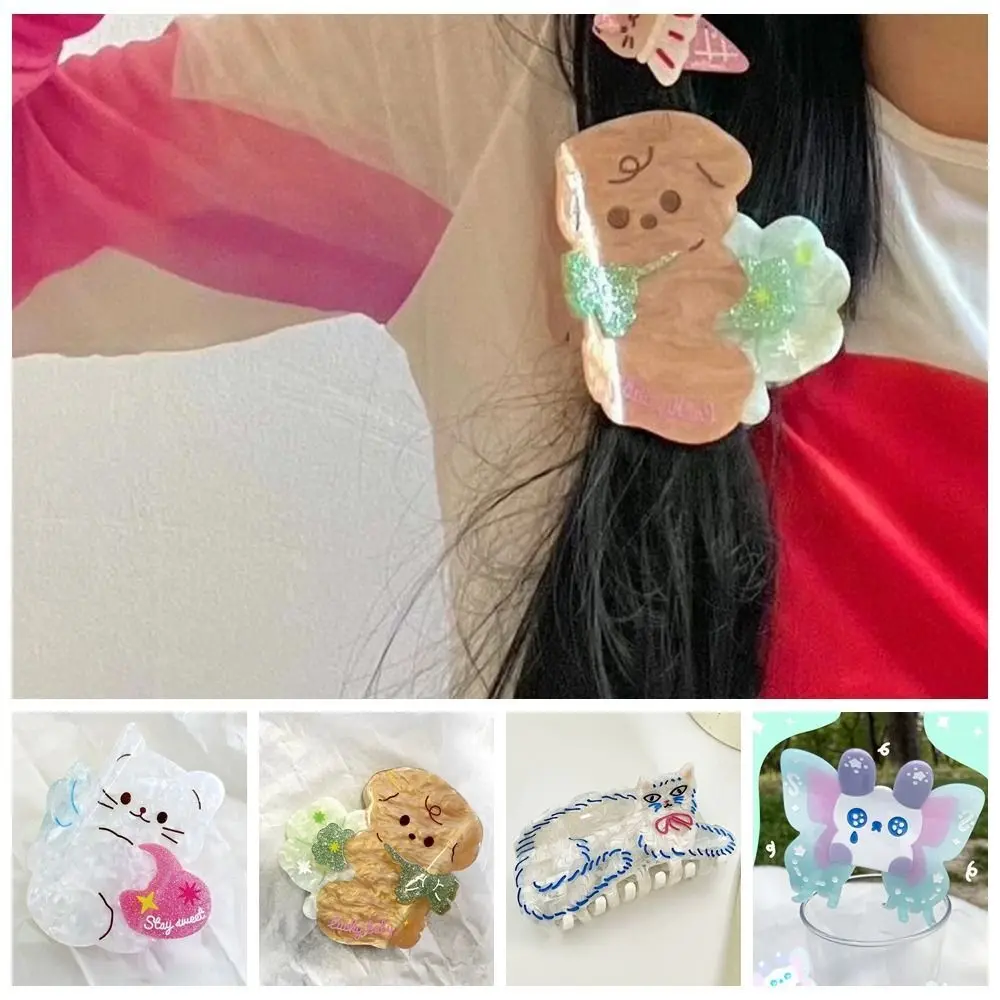 Cute Cartoon White Cat Hair Claw Acetic Acid Animal Cartoon Grab Clip Shark Clip Korean Style Acetic Acid Claw Clip Lady