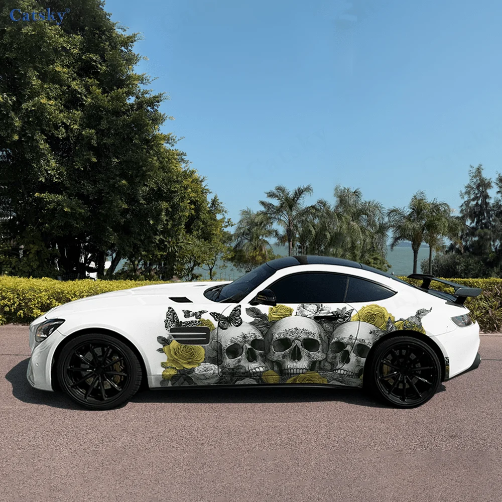 

Skull Butterfly Colored Rose Car Vinyl Wraps Decal Self-adhesive PVC Sticker Suitable for Trucks SUV Decor Auto Accessories Gift