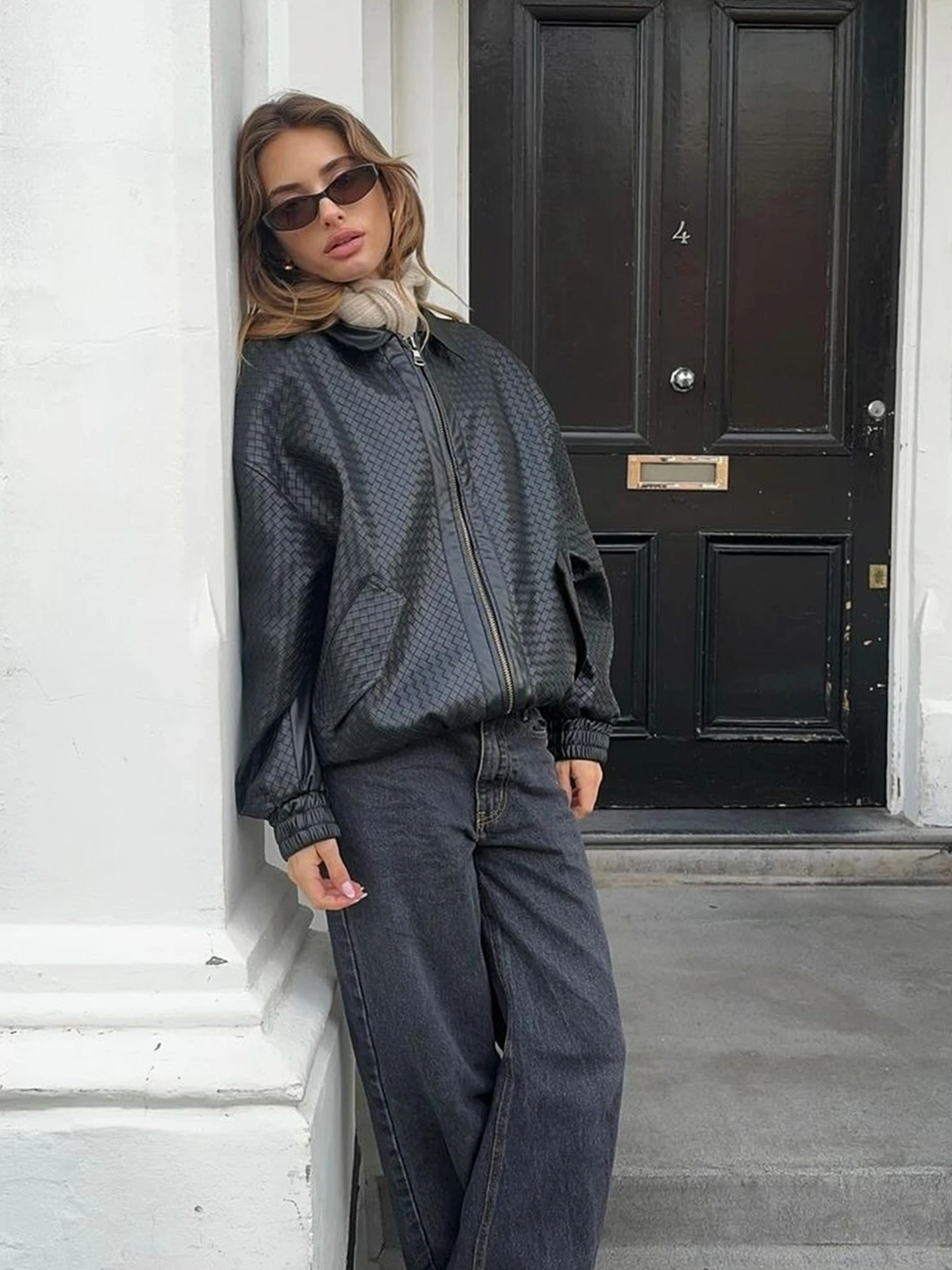 Dulzura Women's Loose Fit ort Jaet PU Leather Flight Suit Outerwear Spicy Girl Sle Autumn New Arrival Faionable Slimm...