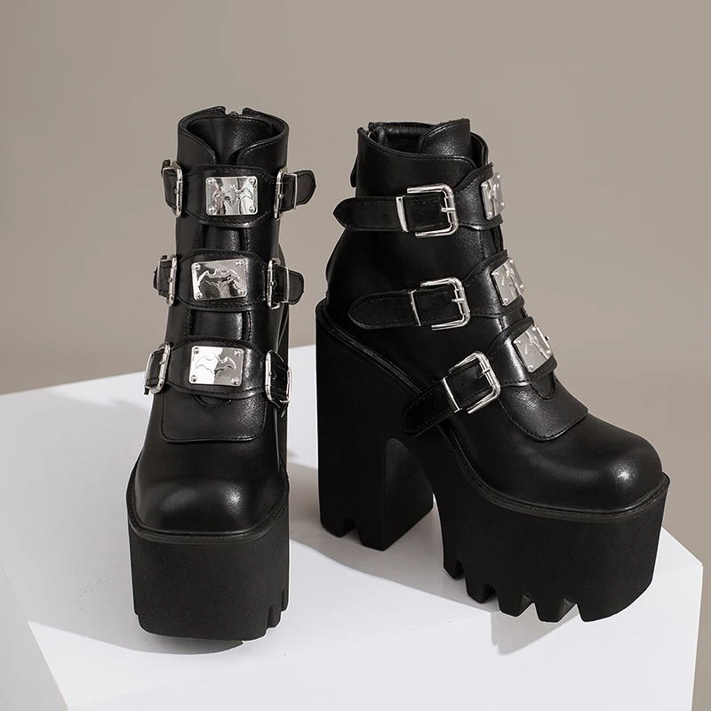 حجم كبير إسفين كعب زيادة دراجة نارية الأحذية ثلاثة الصدر زخرفة المعادن فائقة عالية منصة مقاومة للماء الأحذية النسائية #6