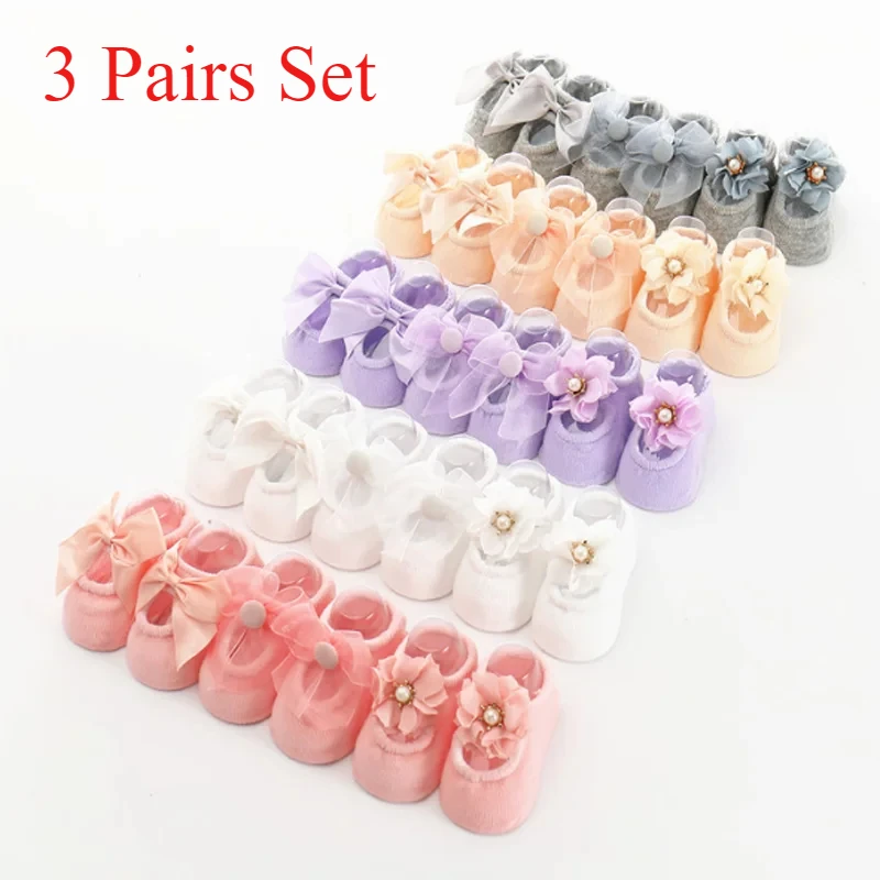 

3Pair/lot New Baby Socks Lace Flower Bow Girls' Baby Socks