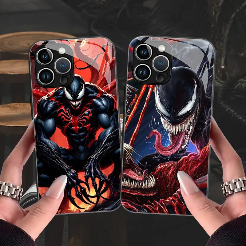 Dark Dc Venom Glass Cover Iphone 16 Pro Max Case Apple Mobile Iphone Series Case Iphone 11 12 13 14 15 Protecting Phone Case