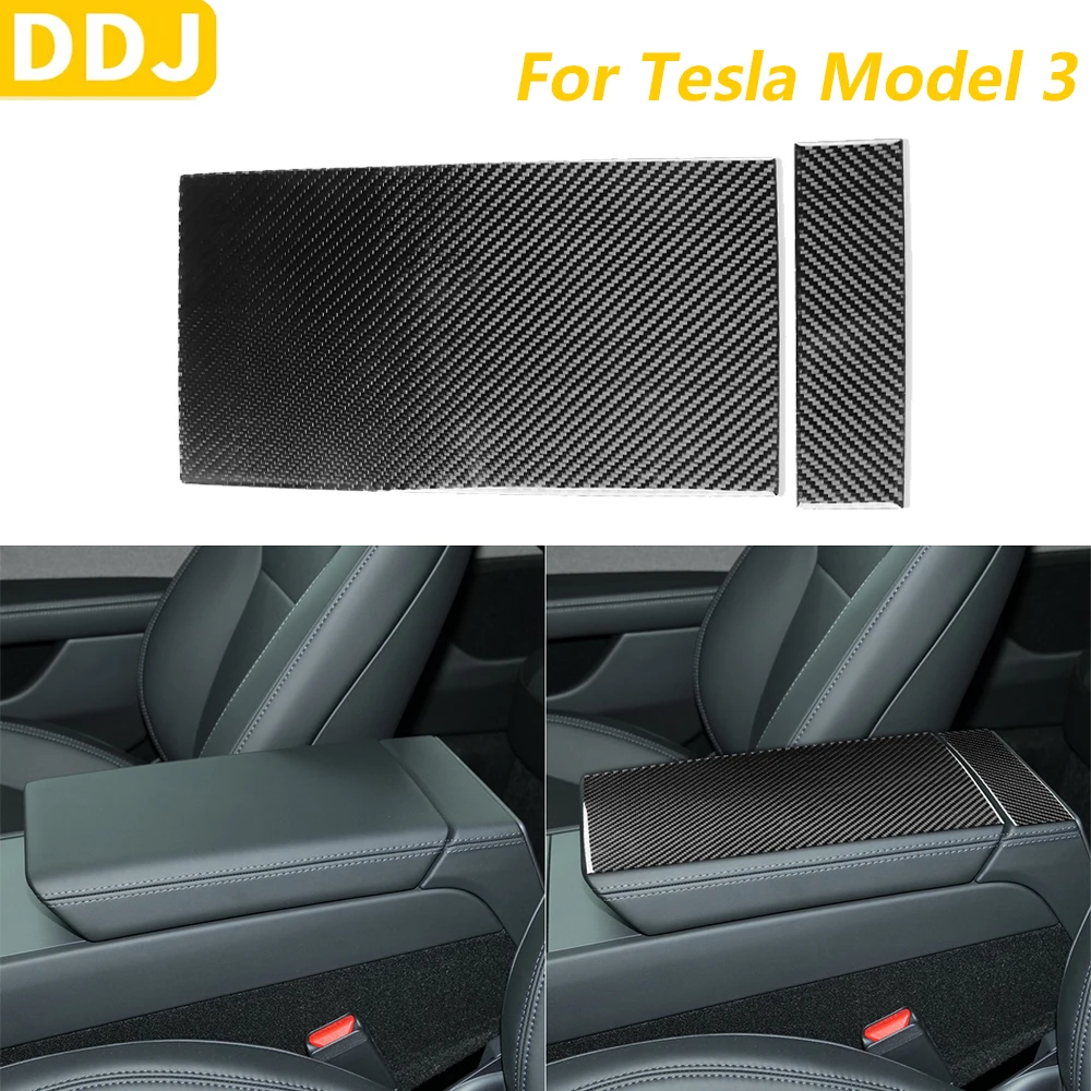 

For Tesla Model 3 Highland 2023-2025 Carbon Fiber Center Armrest Storage Box Panel Trim Cover Car Accessories Decoration Sticker