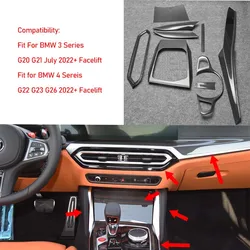 For BMW New 3 4 Series G20 G21 G22 I3 I4 Facelift 2022 2023 Car Center Console Dashboard Side Gear Panel Trim Dry Carbon Fiber