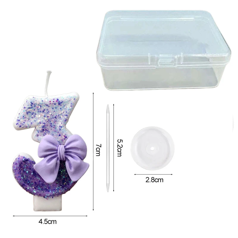 Creative Glitter Gradual Purple Bow 0-9 Digital Birthday Candle - Handmade Sequins Cake Party Decoration Supplies - view 3