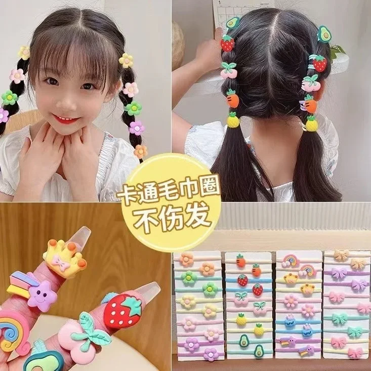 Children\'s Cute Card High Elastic Headband Hair Ornament Girl Candy Color Loop Tie Rubber Band Cartoon Fruit Flower Butterfly