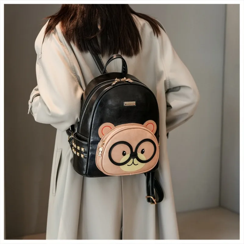 Commuting Women's Shoulders Bag Student Backpack Versatile Retro Large Capacity Backpack Fashionable Cartoon Teddy Bear Style