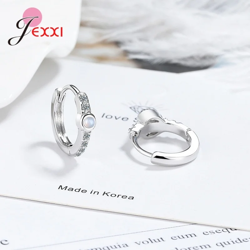 Sterling Silber S925 Exquisite Mondstein Kubikzirkon Ohrringe für Damen Blaue Kristall Geometrische Creolen Luxus Schmuck – Detail 6