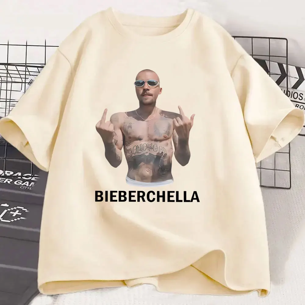 Justin Bieber Middle Finger Graphic T-shirt Coachella 2026 Merch T-shirts Men Women Hip Hop Fashion Oversized T Shirts Fan Gift