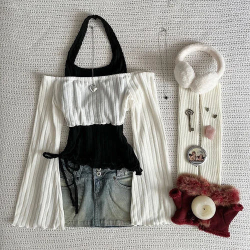 Imagen 2 del producto Camisetas holgadas con estampado Floral gótico estético, ropa Emo Y2k, camisetas de manga larga con gráfico Grunge gótico, Tops para mujer, otoño e-girls