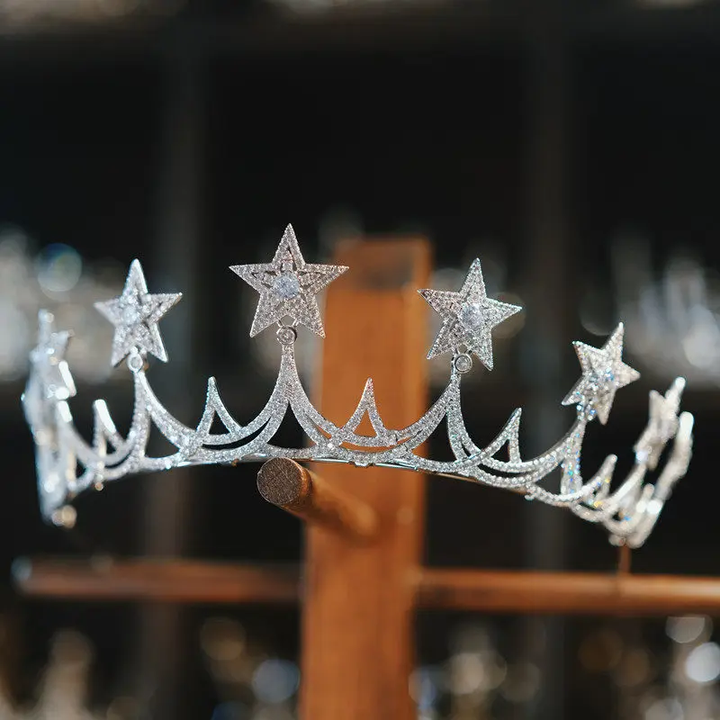 High-End Princess Star Goddess Birthday Crown Hair Accessory for Bride Coming-of-Age Wedding Dress Elegant Bridal Headpiece