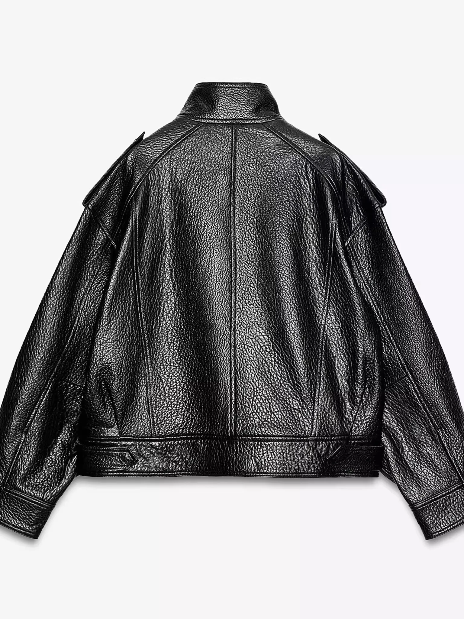 New 2025 Autumn Women's Bla PU Leather Pilot Jaet Coat ZW Series Commute Sle Loose Fit Antibacterial Long Sve