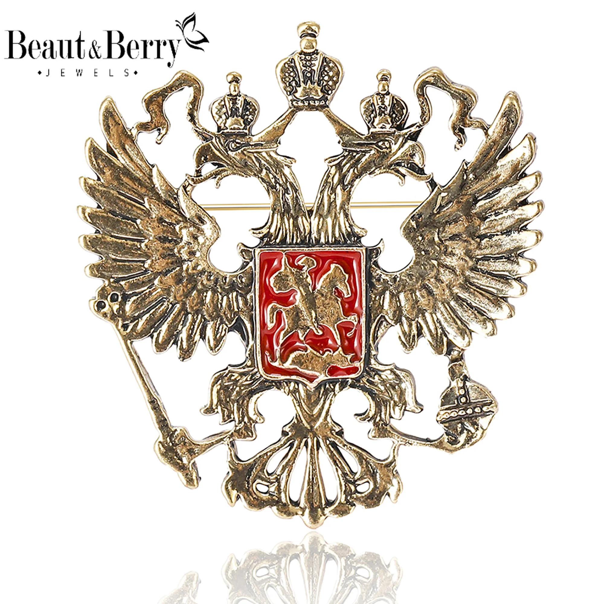 Beaut&Berry Classic Enamel Double Headed Eagle Brooches for Women Unisex Russian Emblem Pins Russian National Day Gifts Friends