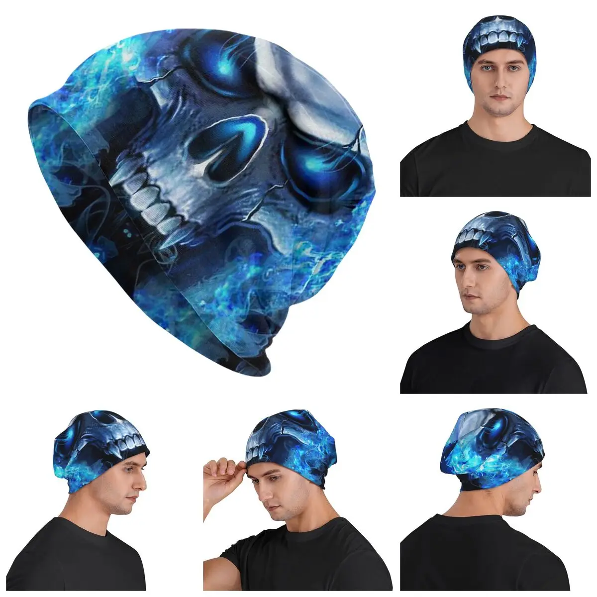 

Череп Кость Скелет Синий Огненный Череп Мужчины Женщины Взрослые Шапки Шапки Вязаный Капот Шапка Теплая Мода Осень Зима Шапки Skullies