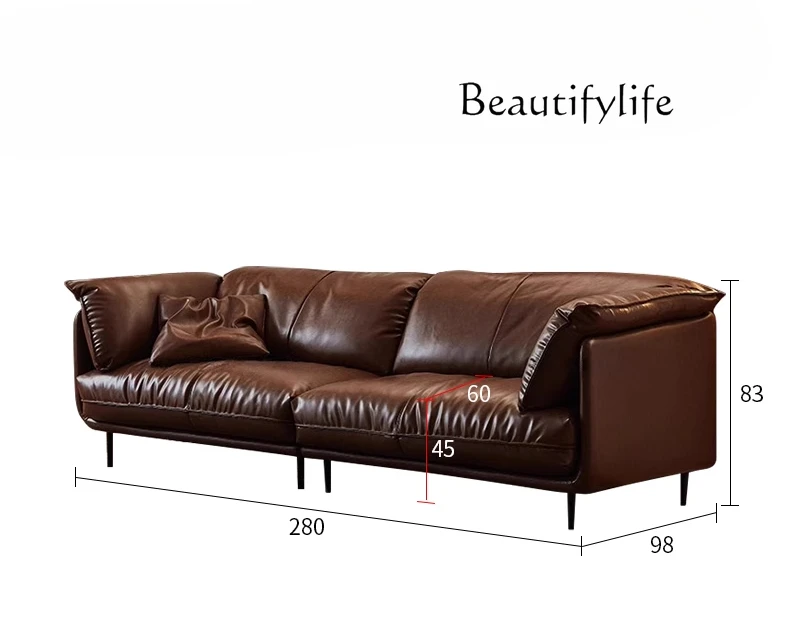 

Retro Nordic oil wax leather sofa small apartment down straight leather French antique sofa
