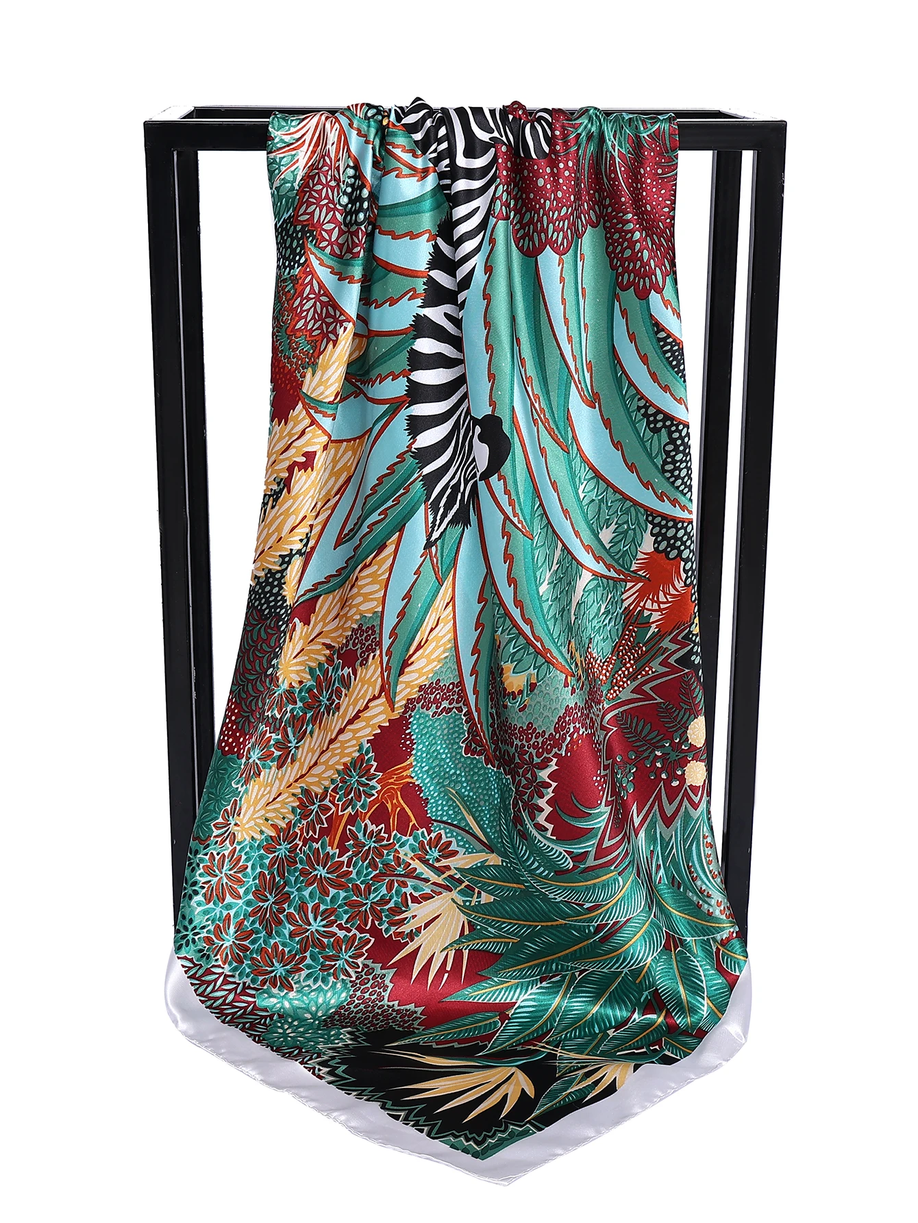 럭셔리 브랜드 스퀘어 실크 스카프 여성용 새틴 프린트 히잡 스카프 무슬림 파레오 반다나 여성용 숄 랩 헤드밴드 푸라르 90*90cm