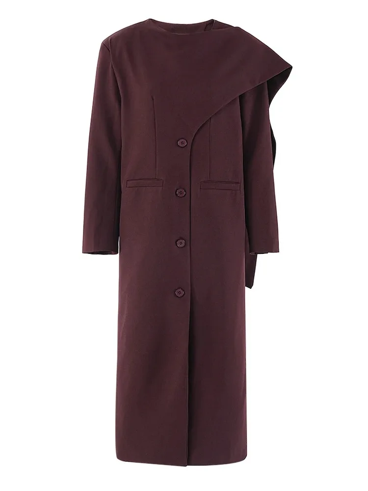 

SuperAen Autumn 2026 New Fashion Trench Coat for Women Scarf Collar Korean Oversize Waist Casual Long Coats