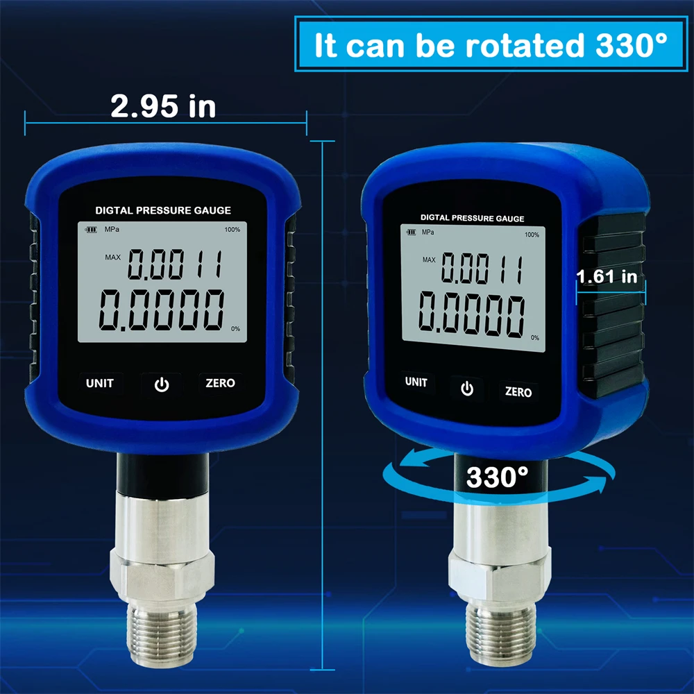 S281 High Precision 10000PSI Digital Hydraulic Pressure Gauge 0.2% FS Accuracy Air Manometer 1/4\'\' NPT Thread with 330° Rotation