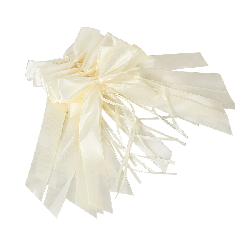 50pcs White Champagne Satin Twist Tie Bows DIY Craft Gift Wrap Wedding Car Decoration Ribbon Bows For Wedding Christmas Party