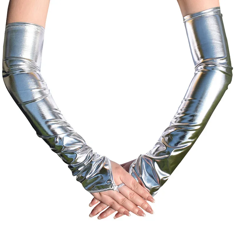 48 سنتيمتر مثير المرأة ورنيش الجلود هوك إصبع قفازات طويلة أكمام أذرع تبريد ملهى ليلي القطب الرقص مرحلة الأداء تأثيري القفازات #5