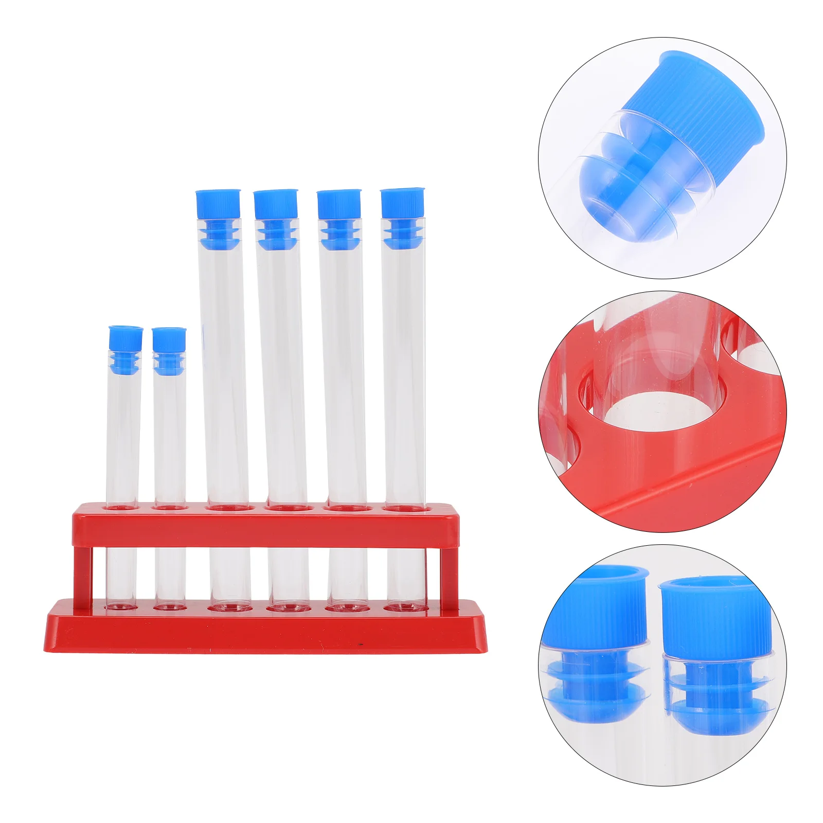 

6pcs Plastic Test Tubes with Rack Drip Pipettes Lab Equipment Sample Storage Black Stopper Tube Stand for Experiment