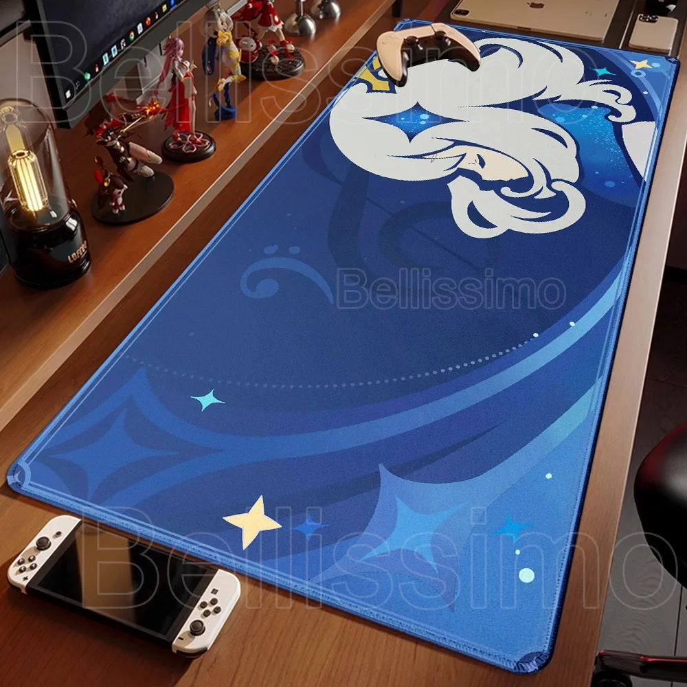 New Genshin Impact Fontaine Character Pattern Gaming Mouse Pad Escoffier Emilie Computer Accessories Large Desk Mat Locking Edge