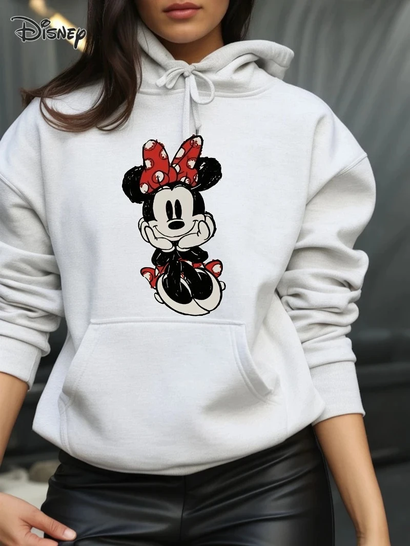 

Potdemiel Minnie Mouse Hoodie Women's Disney Minnie Mouse Hoodie Official Red Bow Accent Sweatshirt Official Red Bow Accent