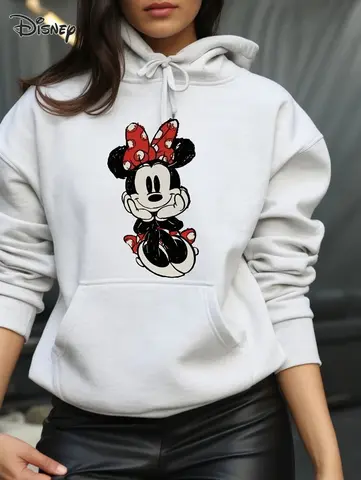 Potdemiel Minnie Mouse Hoodie Women's Disney Minnie Mouse Hoodie Official Red Bow Accent Sweatshirt Official Red Bow Accent