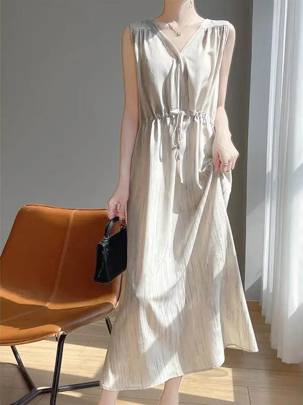 Ele Svel Satin Dr Vita snellente Casual Estate Nuovo Sle Vaion Lungo Dr Vita alta Abito a trapezio rotondo Ne