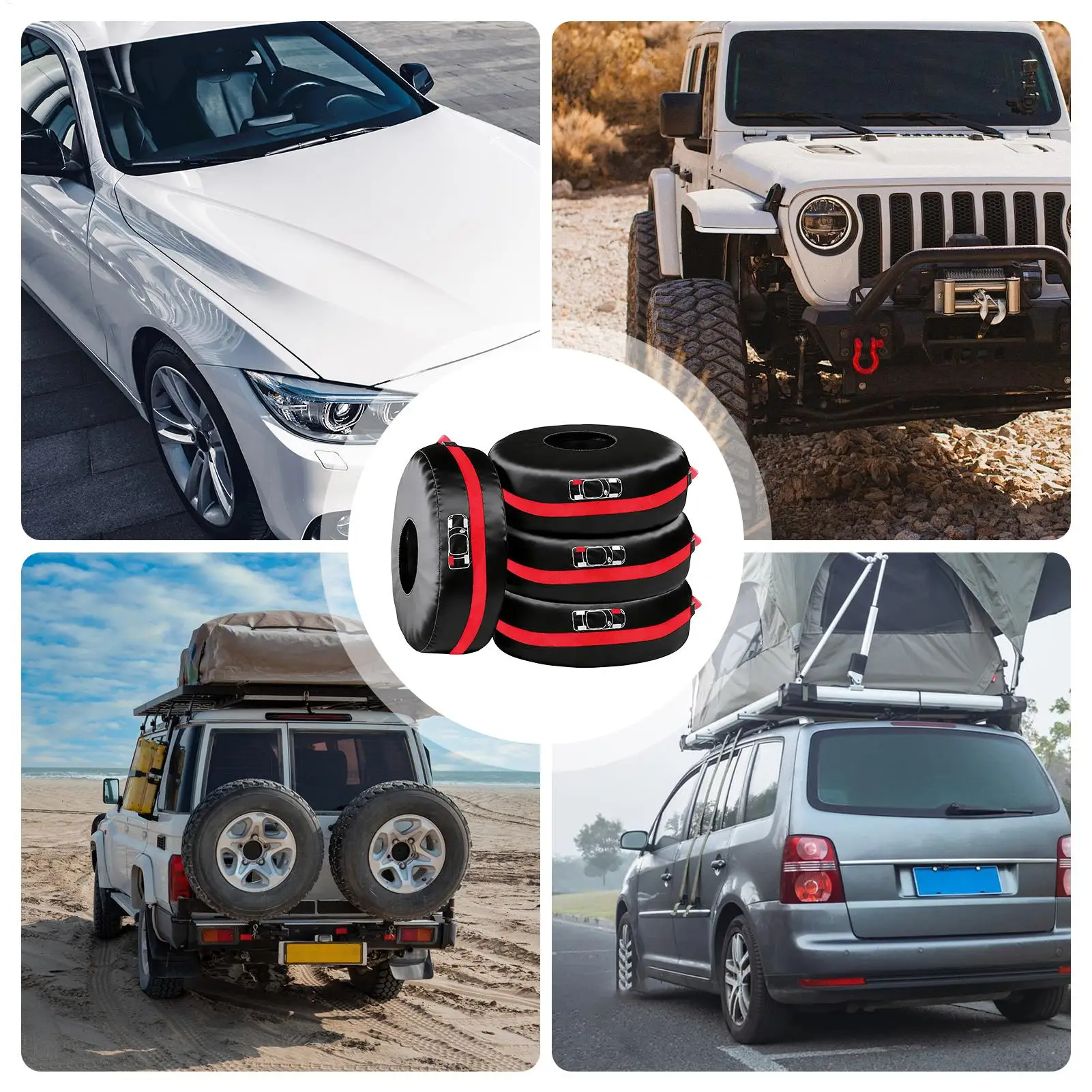 

RV Tire Cover 4 Pieces Handle Bag Protector For Wheel Heavy Duty Tire Cover For Camping Overlanding Garage Road Trip Offroad