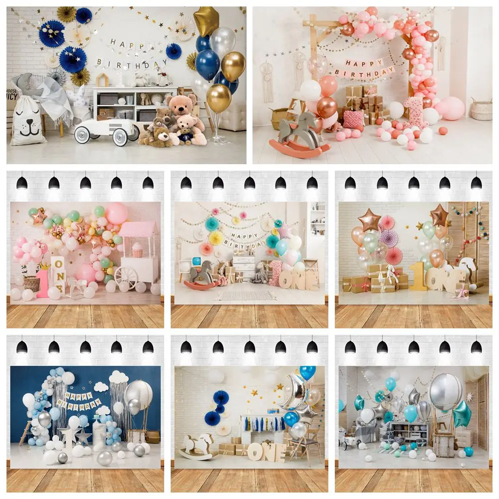 

Baby 1st Birthday Party Scene Backdrop for Photography Balloons Toys Newborn Baby Shower Interior Portrait Photocall Background