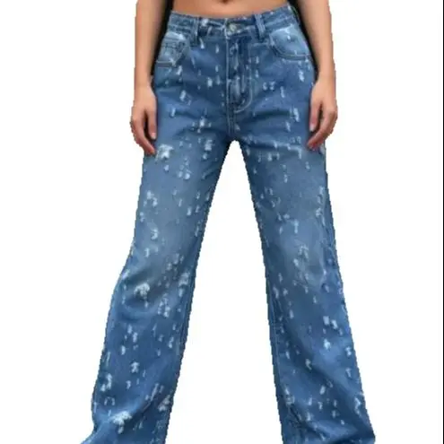 Women's Ripped Jeans Straight Tube Millennium Style Street Trendy Jeans Daily Casual Female Fashion Loose Versatile Denim Pants