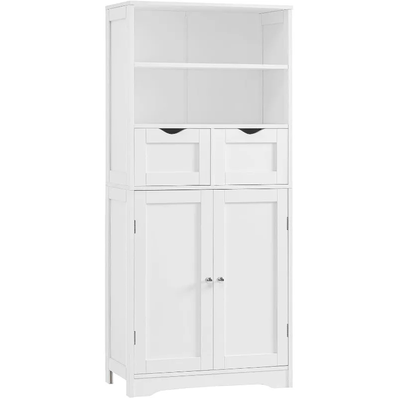 Tall Bathroom Cabinet, Storage Cabinet with 2 Drawers & Adjustable Shelves, Bathroom Floor Cabinet for Living Room