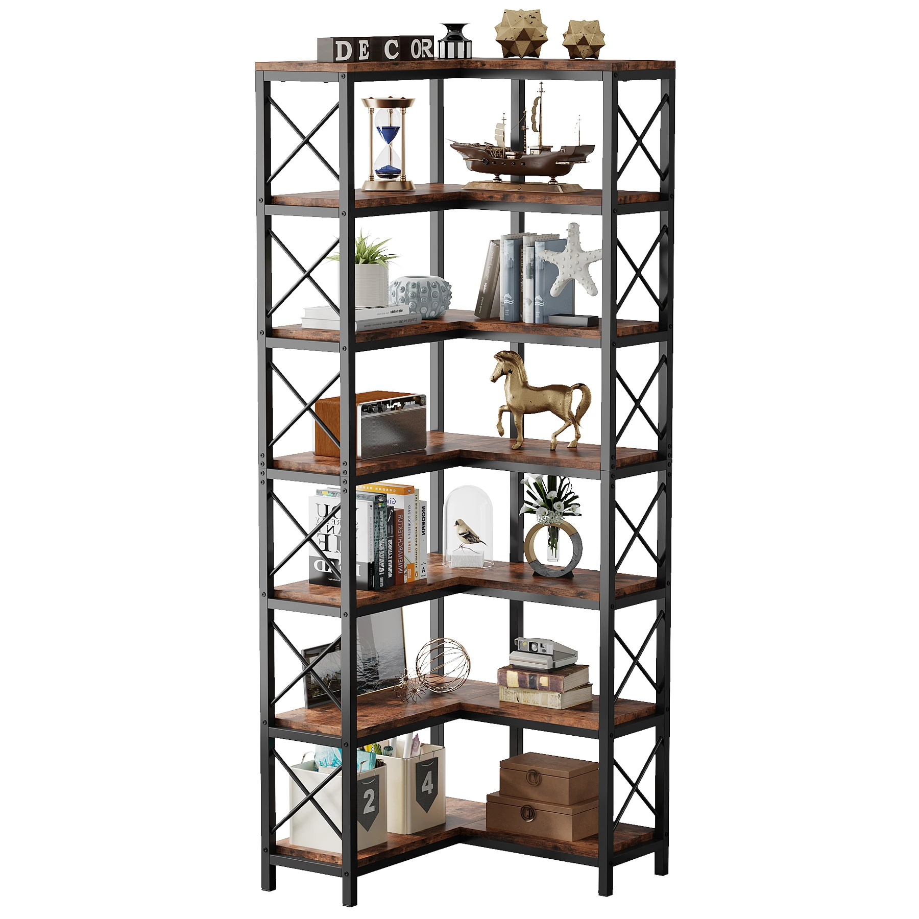 Tribesigns 7-Shelf Corner Bookshelf,Large Modern Corner Bookcase, 7-Tier Tall Corner Shelf Storage Display Rack with Metal Frame