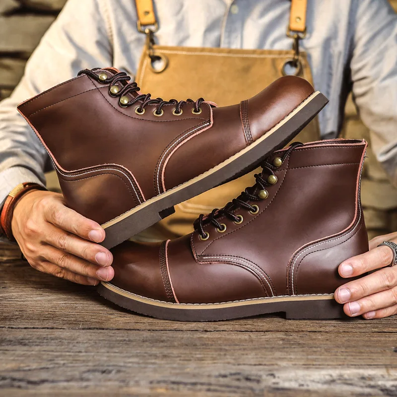 2025 جديد اليابانية خمر مصمم الأدوات اليدوية الرجال حذاء كاجوال جلد البقر جولة تو حذاء من الجلد دراجة نارية أحذية الشتاء