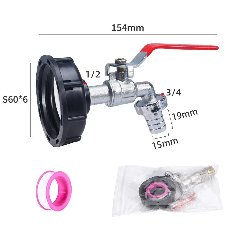 S60x6 Coarse Thread IBC Tank Tap Connecter X 1/2'' 3/4'' Water Coupling Adapter 1000L Garden Home Replacement Valve Fitting