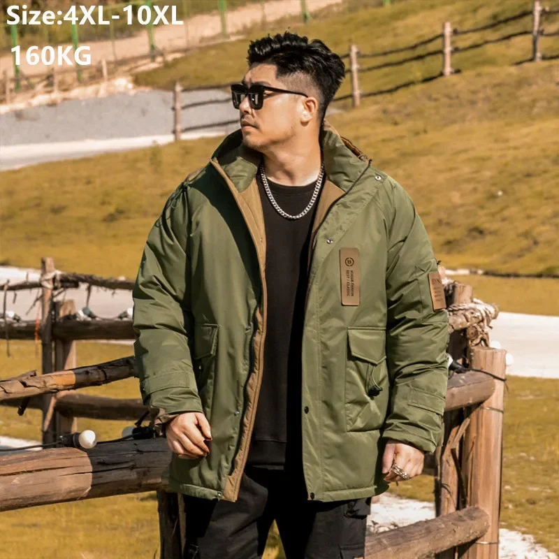 150KG Winter Cargo Coats Men Army Green Outdoor Coldproof Hooded Jacket Oversized Plus Size 8XL Thicken 10XL Warm Clothes Parka