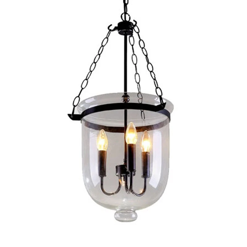 American Country Rotundity Clear Glass Pendant Light Retro Chain Sling Restaurant Living Room Kitchen Industry LED Lamp Fixtures