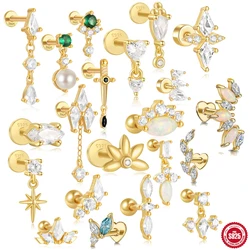 Aide 1PC 925 Sterling Silver Star Horse Eye Zircon Heart Flat Head Cartilage Piercing Earring For Women Ball Ear Bone punctures