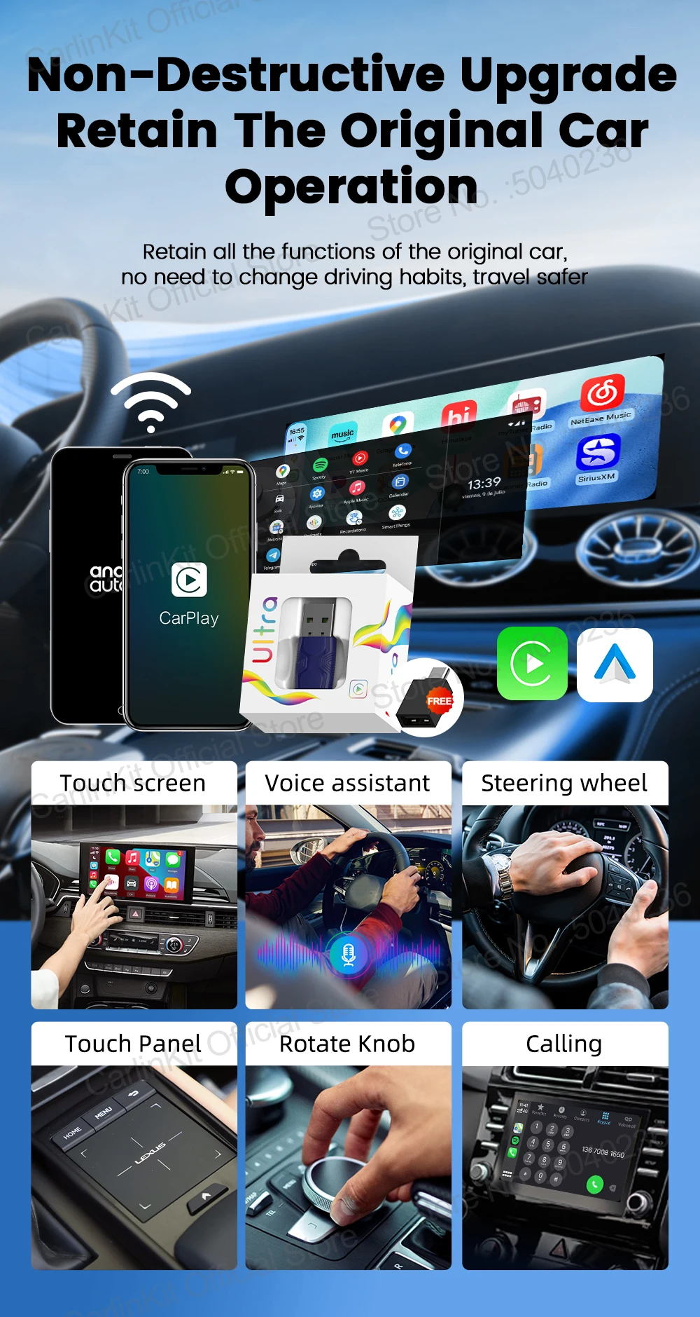 Mini Ultra 2 CarlinKit 5.0 Kabelloser CarPlay Android Auto Adapter Plug & Play WLAN Bluetooth Automatische Verbindung für OEM-Fahrzeuge – Detail 12