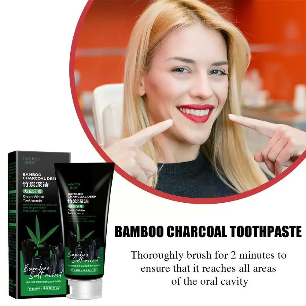 100g Bamboo Charcoal Black Toothpaste Deep Clean Mint Flavor Teeth Whitening Bad Breath Stains Care Beauty Health Maquiagem