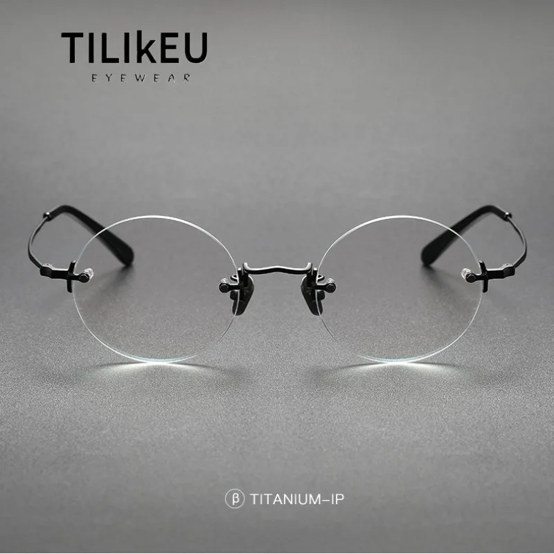 

Japanese Style Pure Titanium Round Retro Rimless Glasses Frames Men New Ultra-Light Optical Prescription Eyeglasses Frames 136mm