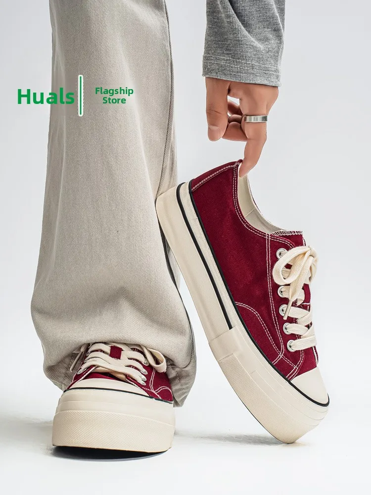 Men's Canvas Shoes Breathable Casual Versatile Design Thick Bottom Heightening Cloth Shoes for Students Spring Autumn Season