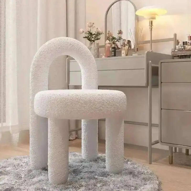 

Luxury Living Chair Modern Simple Makeup Light Room Lamb Wool Chair Bedroom Dresser Stool Cream Style Manicure Chair Rgonomic