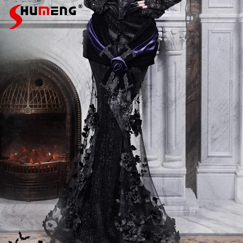 

Специальный дизайн, элегантная, стройнящая, длинная юбка, готическая, роскошная, с вышивкой, в стиле Y2K, шикарная юбка-русалка, одежда для Хэллоуина, женская