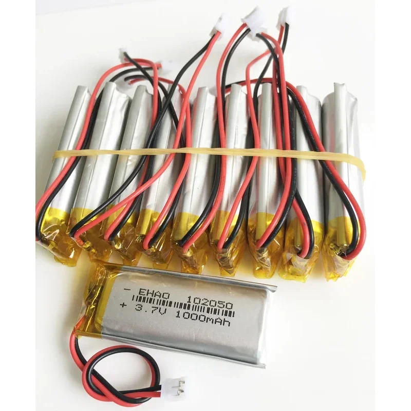 

10 PCS 3.7V 1000mAh Lithium Polymer Lipo Rechargeable Battery 102050 JST 2.0mm 2Pin Plug For KTV Household Wired Microphone GP