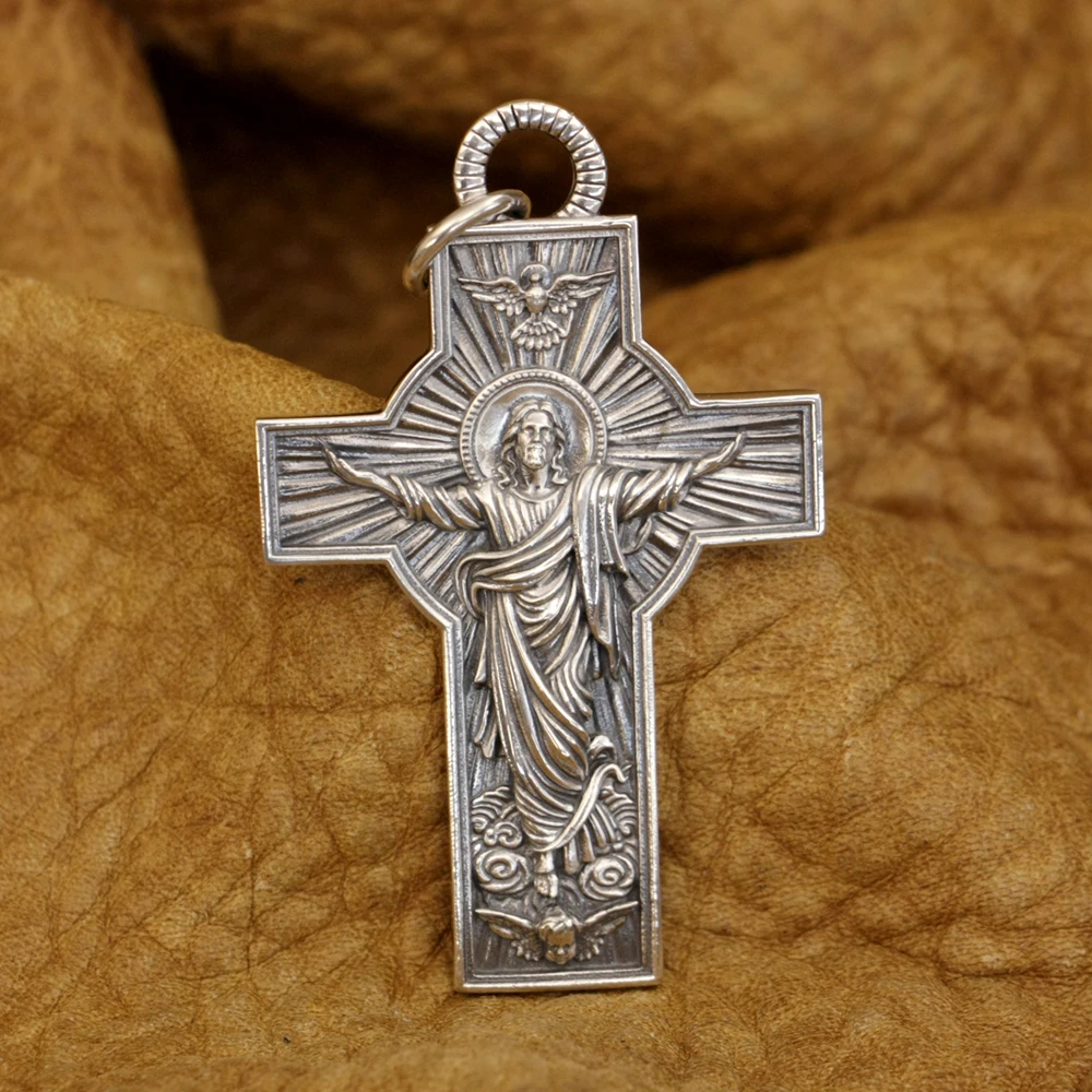 925 Sterling Silver Jesus Christ Cross Pendant Rock Punk Jewelry TA341N 3 Sizes Available